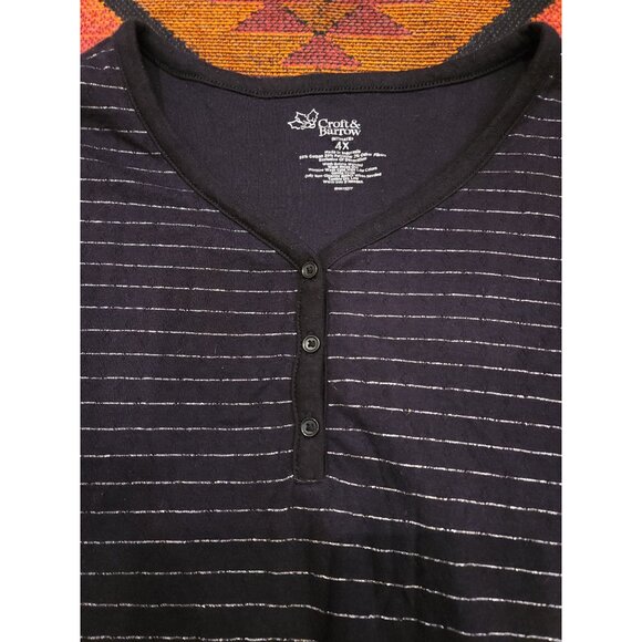 Croft & Barrow Women's Black & Silver Striped Henley Top 4X - Picture 4 of 16